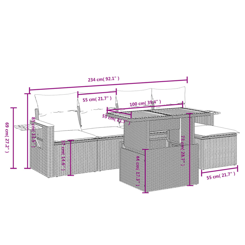 Set Divano da Giardino 6 pz con Cuscini Grigio in Polyrattan | homemem39