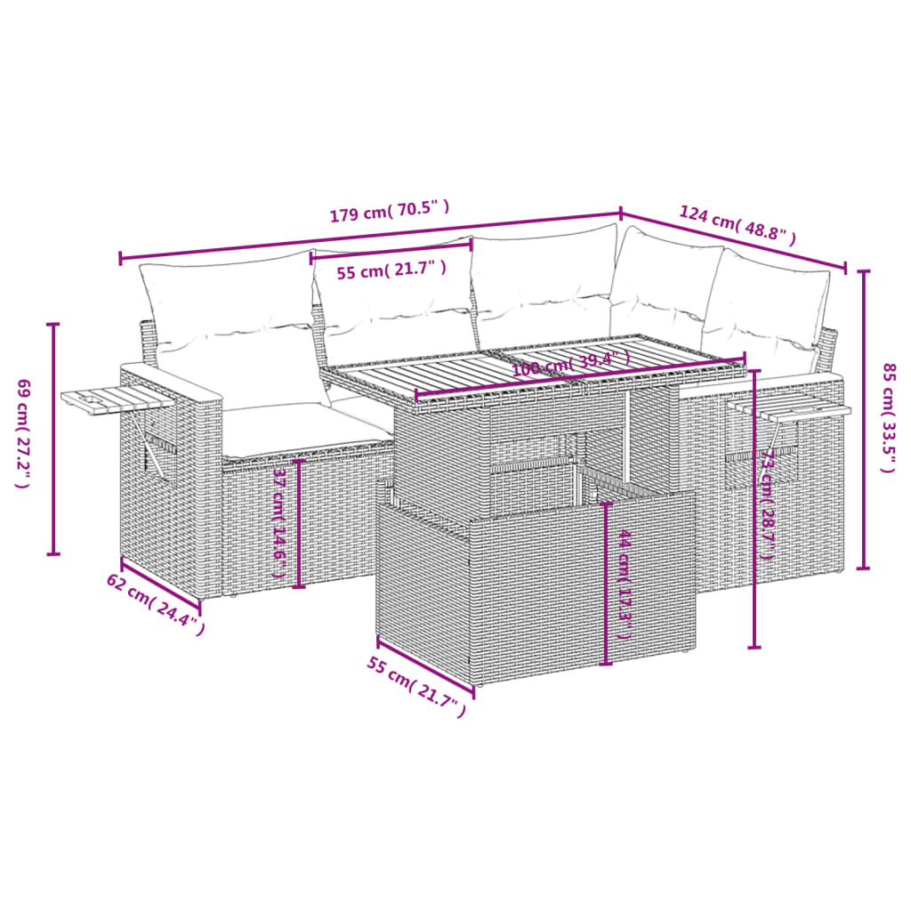 Set Divani da Giardino 5 pz con Cuscini in Polyrattan Nero | homemem39