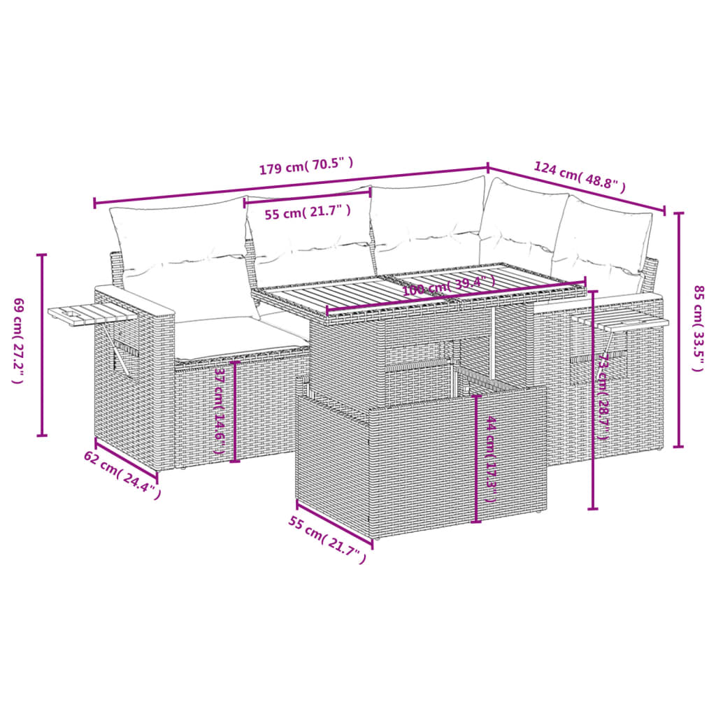 Set Divani da Giardino 5 pz con Cuscini in Polyrattan Nero | homemem39