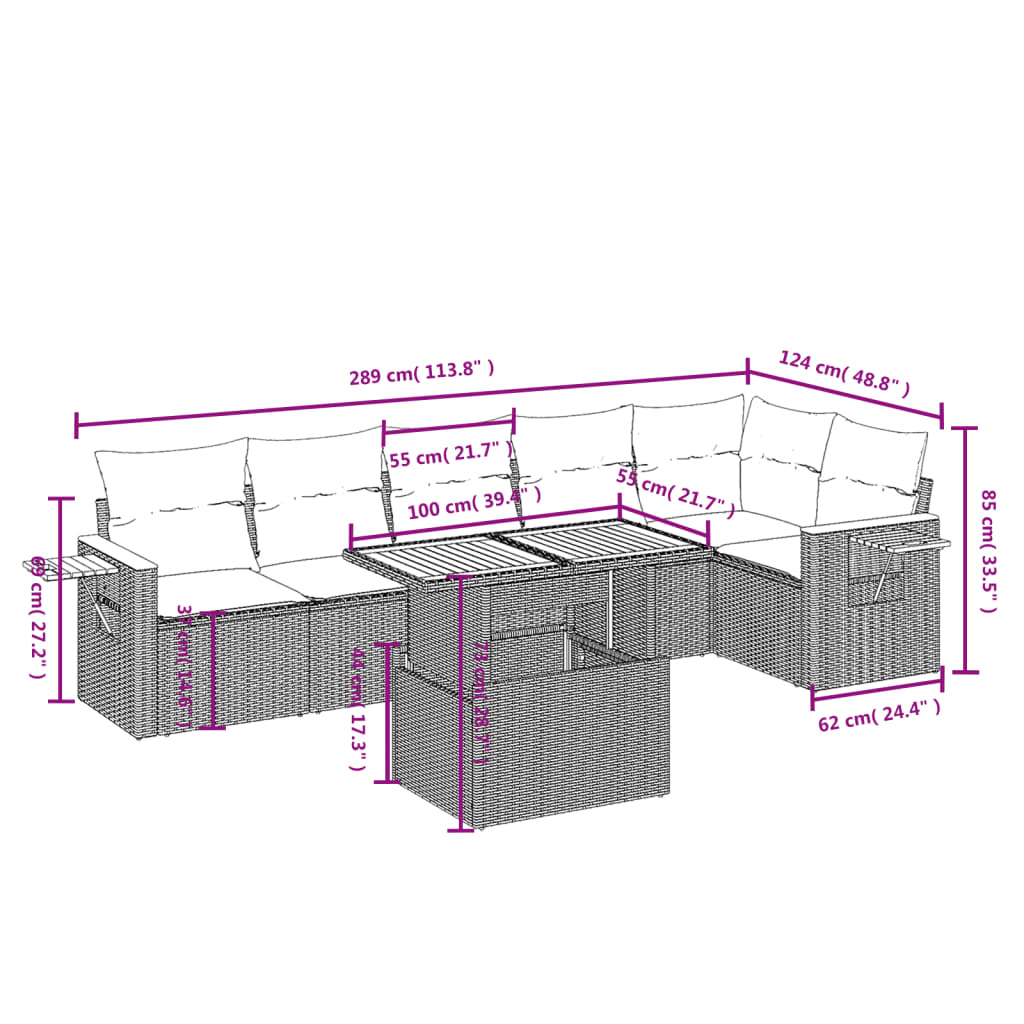 Set Divani da Giardino con Cuscini 7pz Nero Polyrattan | homemem39