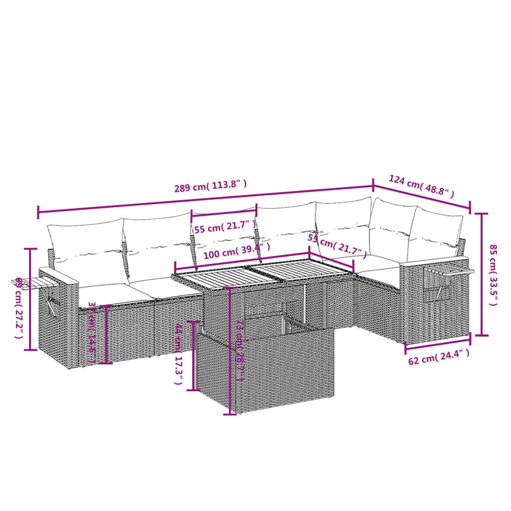 Set Divani da Giardino 7 pz con Cuscini Beige in Polyrattan | homemem39