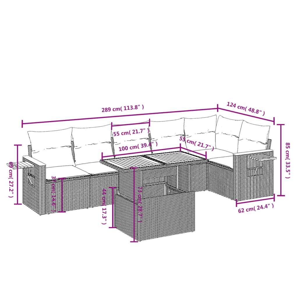 Set Divani da Giardino 7 pz con Cuscini Beige in Polyrattan