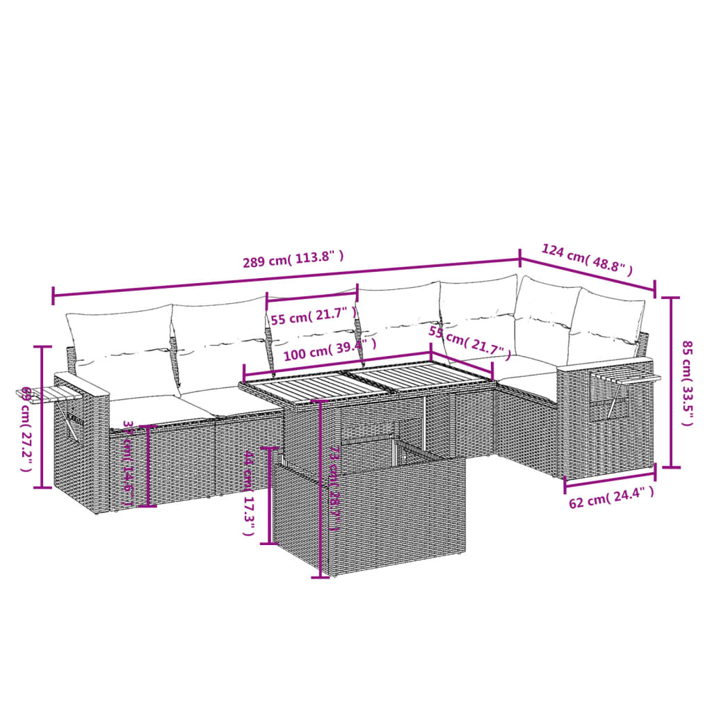 Set Divani da Giardino 7 pz con Cuscini Grigio in Polyrattan | homemem39