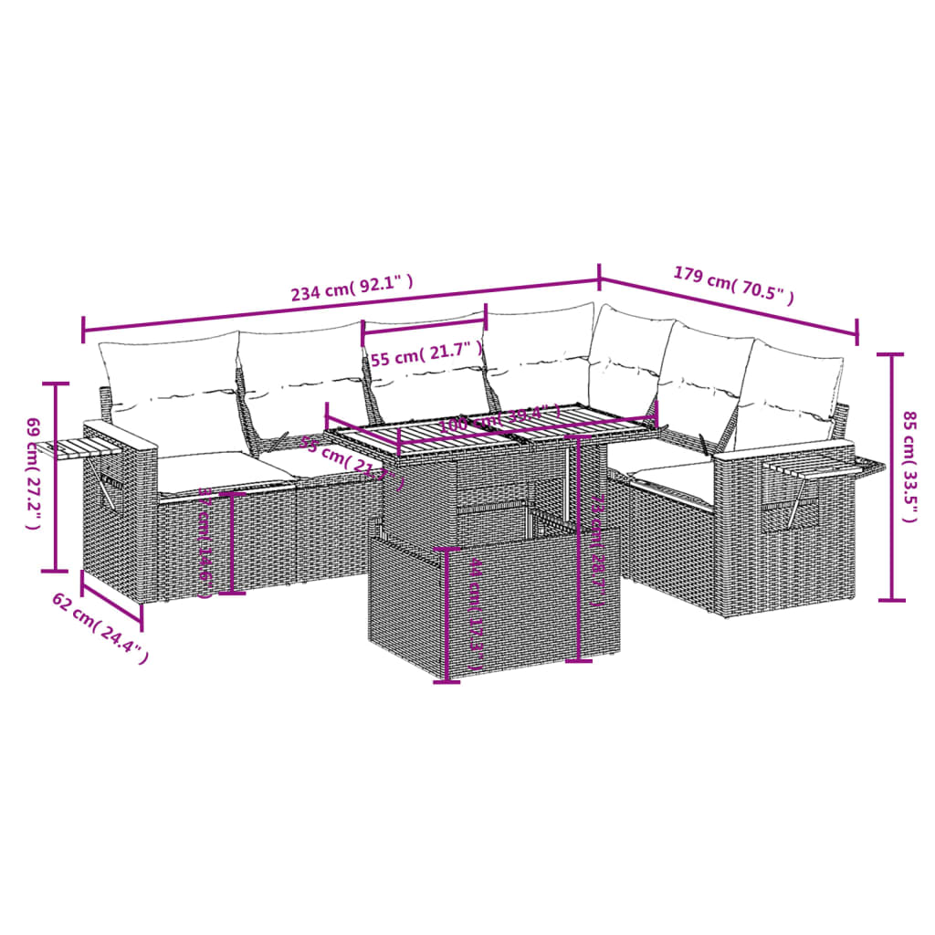 Set Divani da Giardino 7 pz con Cuscini Beige in Polyrattan | homemem39