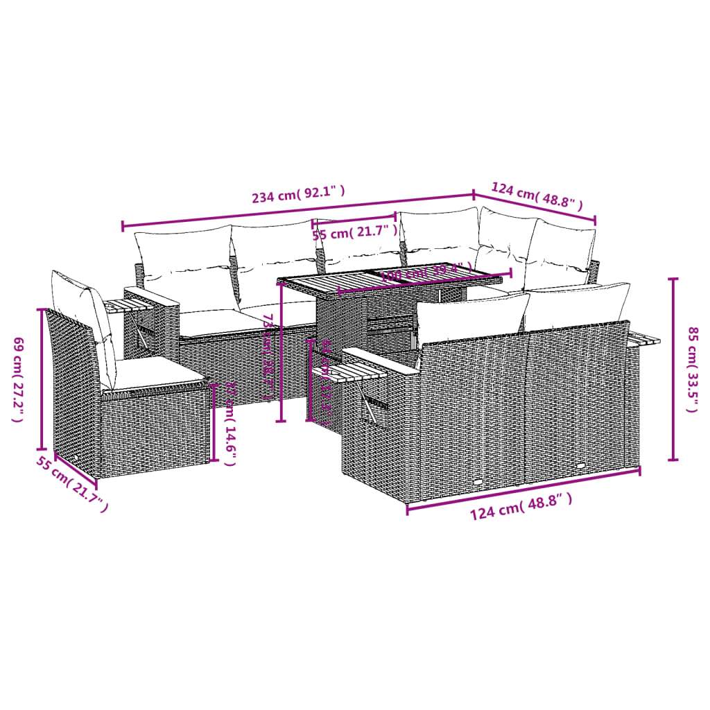 Set Divano da Giardino 9 pz con Cuscini Beige in Polyrattan
