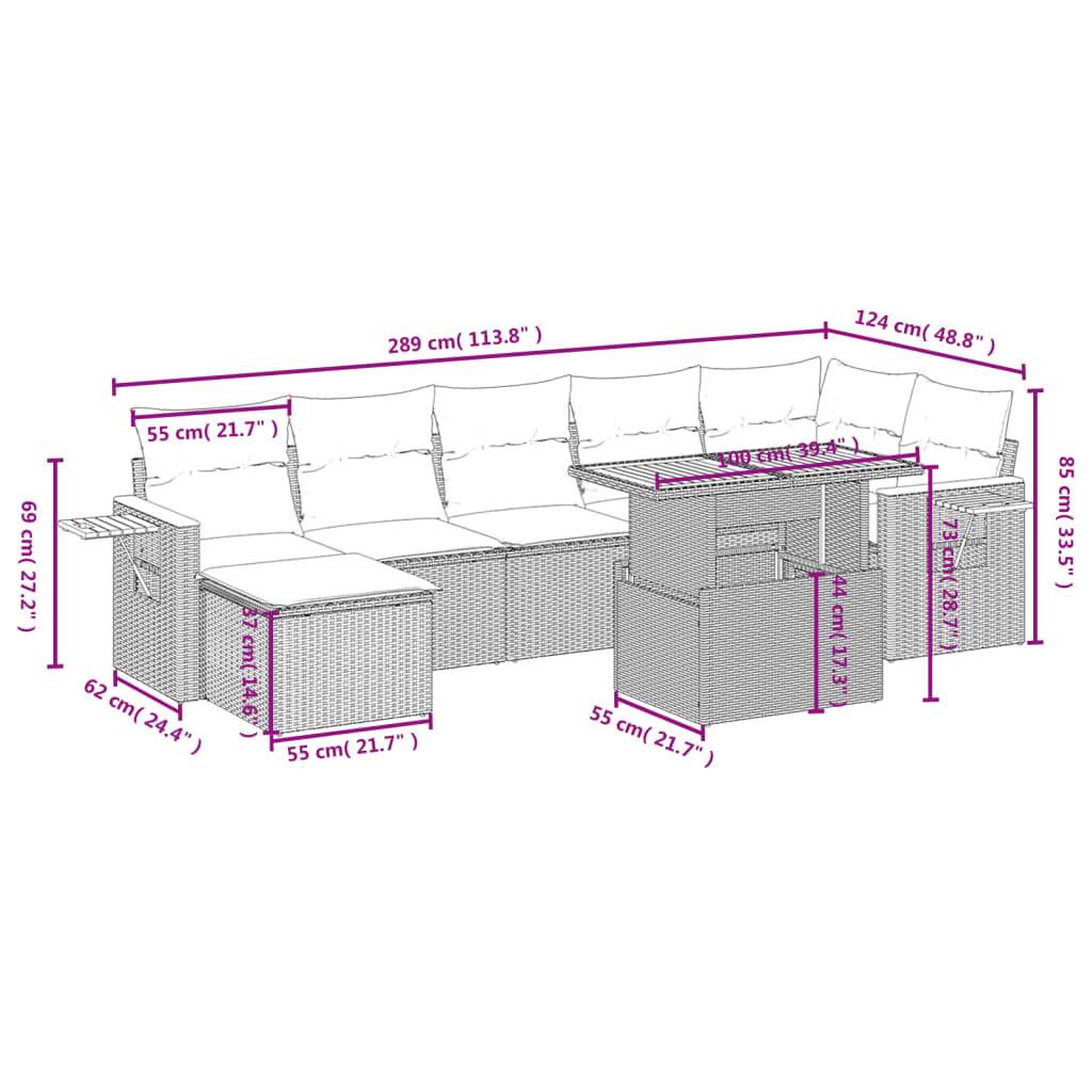 Set Divano da Giardino 8 pz con Cuscini Grigio in Polyrattan | homemem39