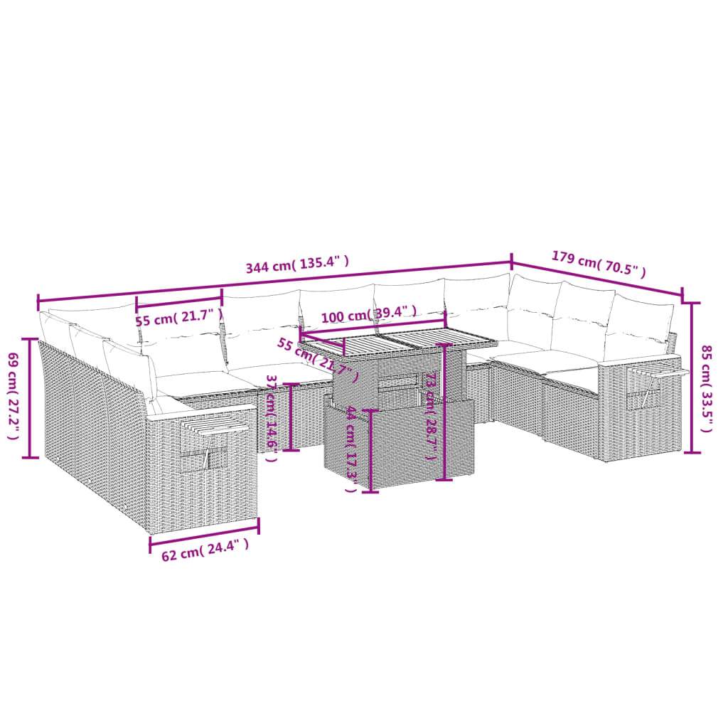 Set Divani da Giardino 11 pz con Cuscini in Polyrattan Nero | homemem39