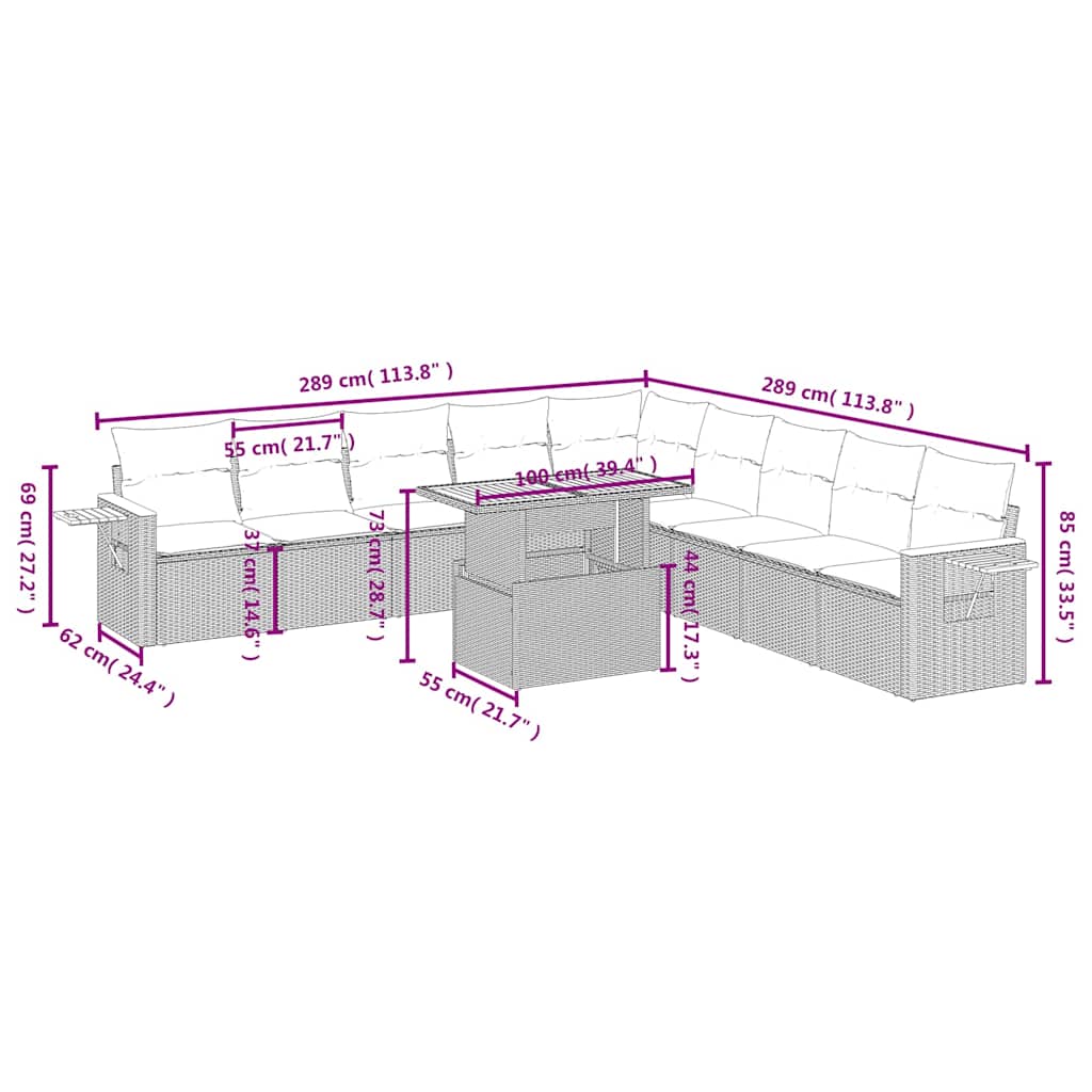 Set Divani da Giardino 11 pz con Cuscini in Polyrattan Nero | homemem39
