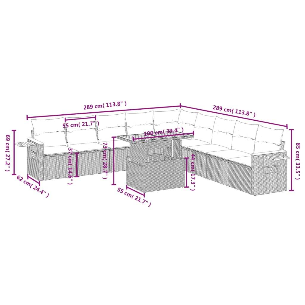 Set Divani da Giardino 11 pz con Cuscini in Polyrattan Nero | homemem39