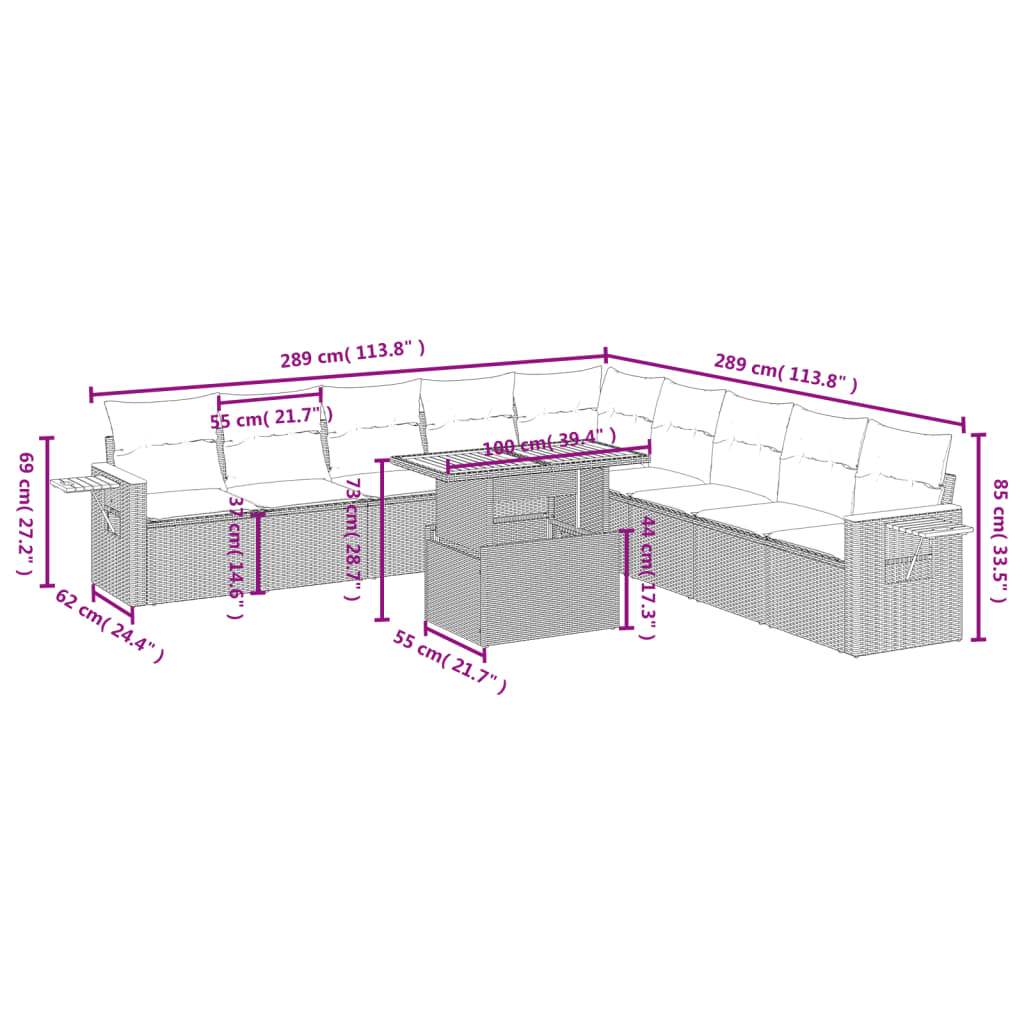 Set Divani da Giardino 11 pz con Cuscini Beige in Polyrattan | homemem39