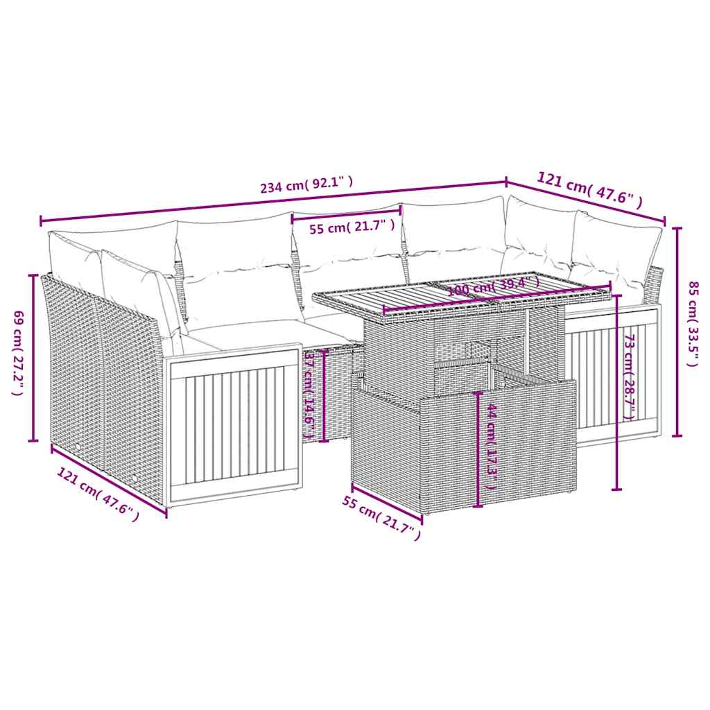 Set Divani da Giardino con Cuscini 7pz Nero Polyrattan | homemem39