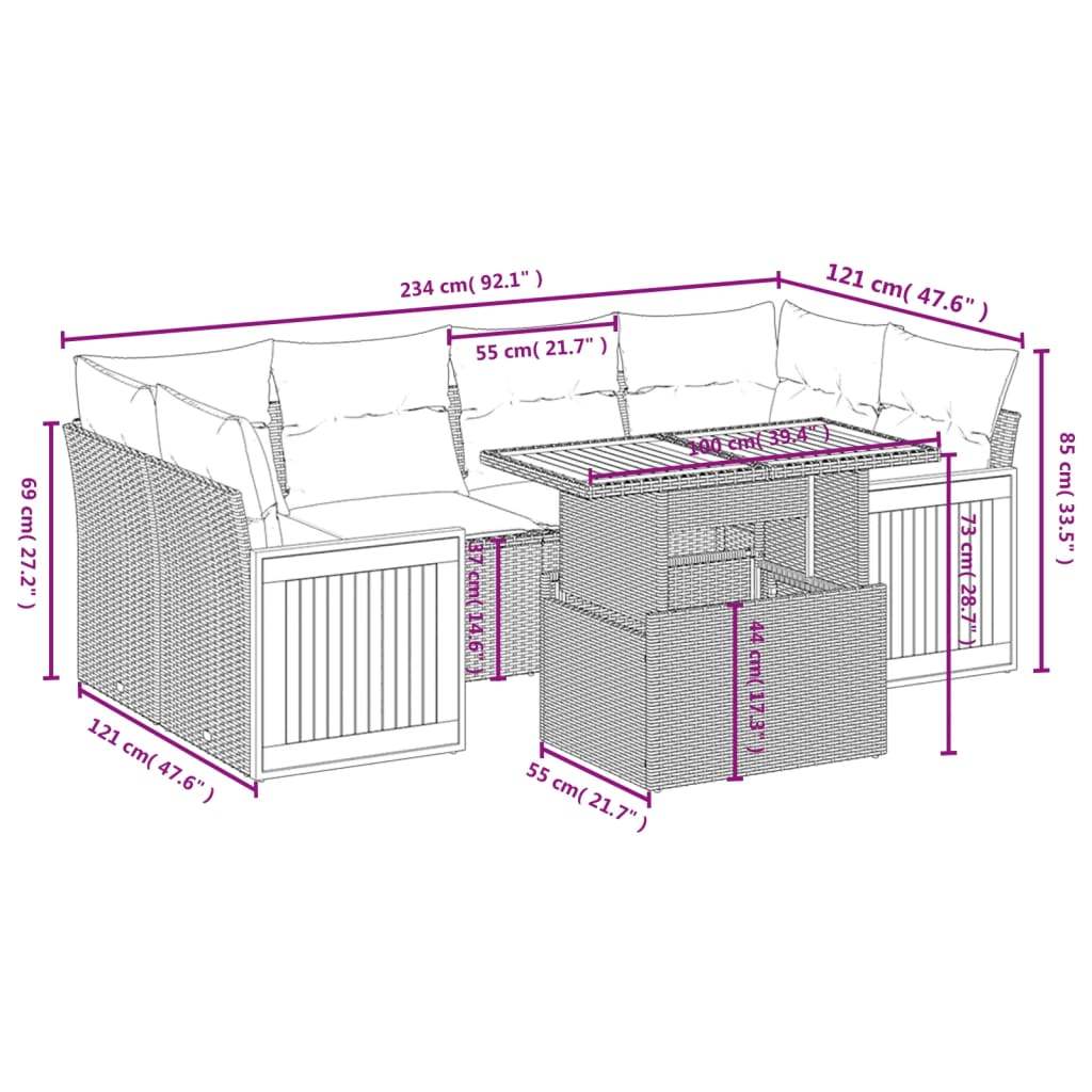 Set Divani da Giardino 7 pz con Cuscini Grigio in Polyrattan | homemem39