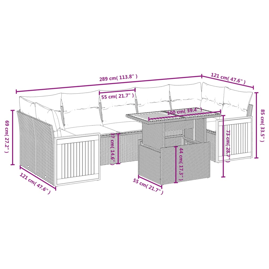 Set Divani da Giardino con Cuscini 8 pz Nero in Polyrattan | homemem39
