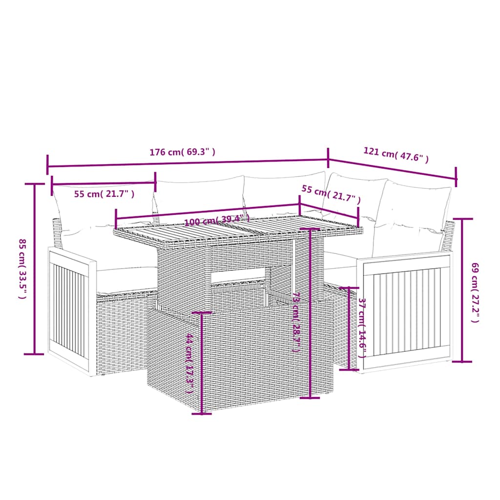 Set Divani da Giardino 5 pz con Cuscini in Polyrattan Nero | homemem39