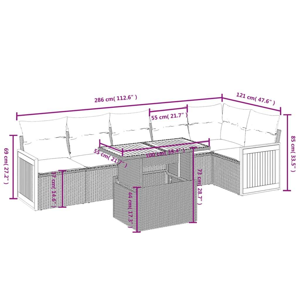 Set Divani da Giardino con Cuscini 7pz Nero Polyrattan | homemem39