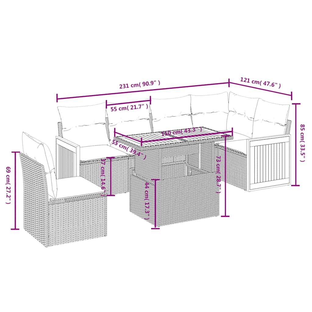 Set Divani da Giardino con Cuscini 7pz Nero Polyrattan | homemem39
