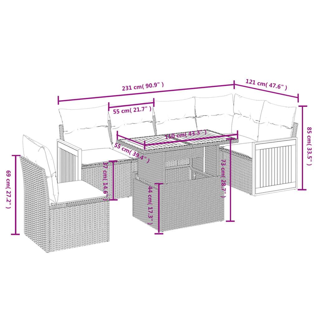 Set Divani da Giardino 7 pz con Cuscini Grigio in Polyrattan | homemem39