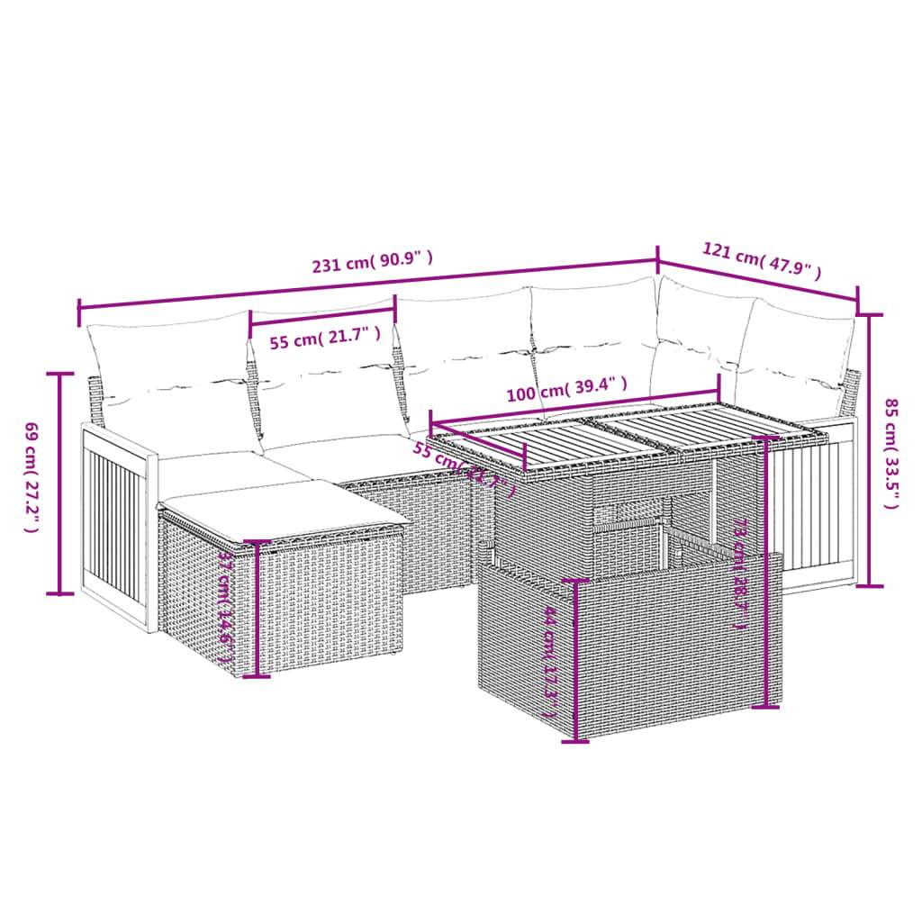Set Divani da Giardino con Cuscini 7pz Nero Polyrattan | homemem39