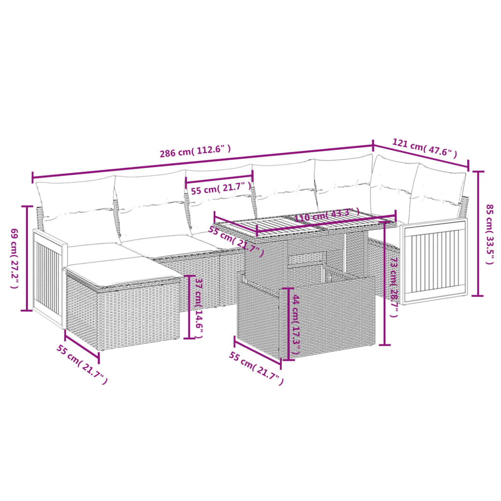 Set Divani da Giardino con Cuscini 8 pz Nero in Polyrattan | homemem39