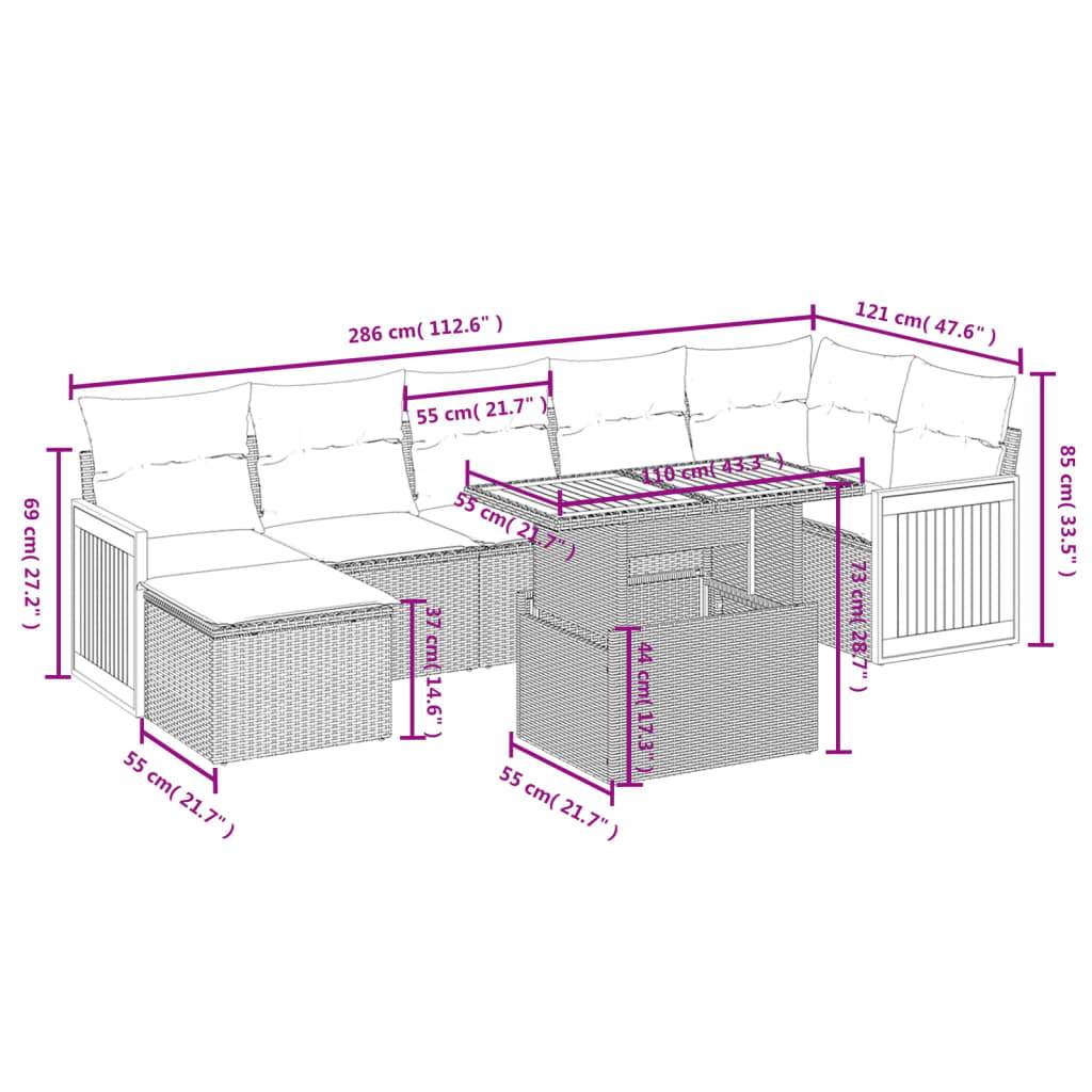 Set Divano da Giardino 8 pz con Cuscini Beige in Polyrattan | homemem39