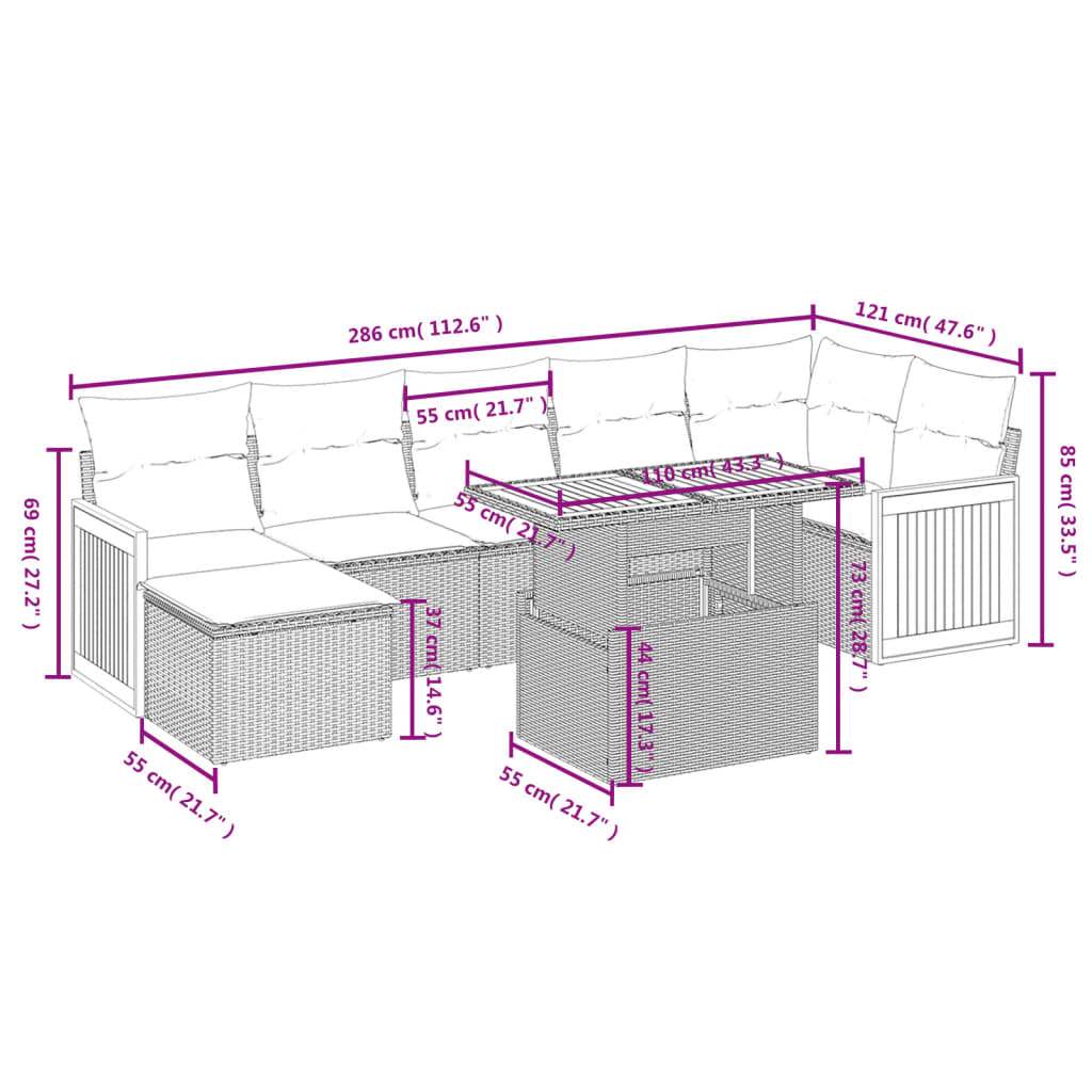 Set Divano da Giardino 8 pz con Cuscini Grigio in Polyrattan | homemem39