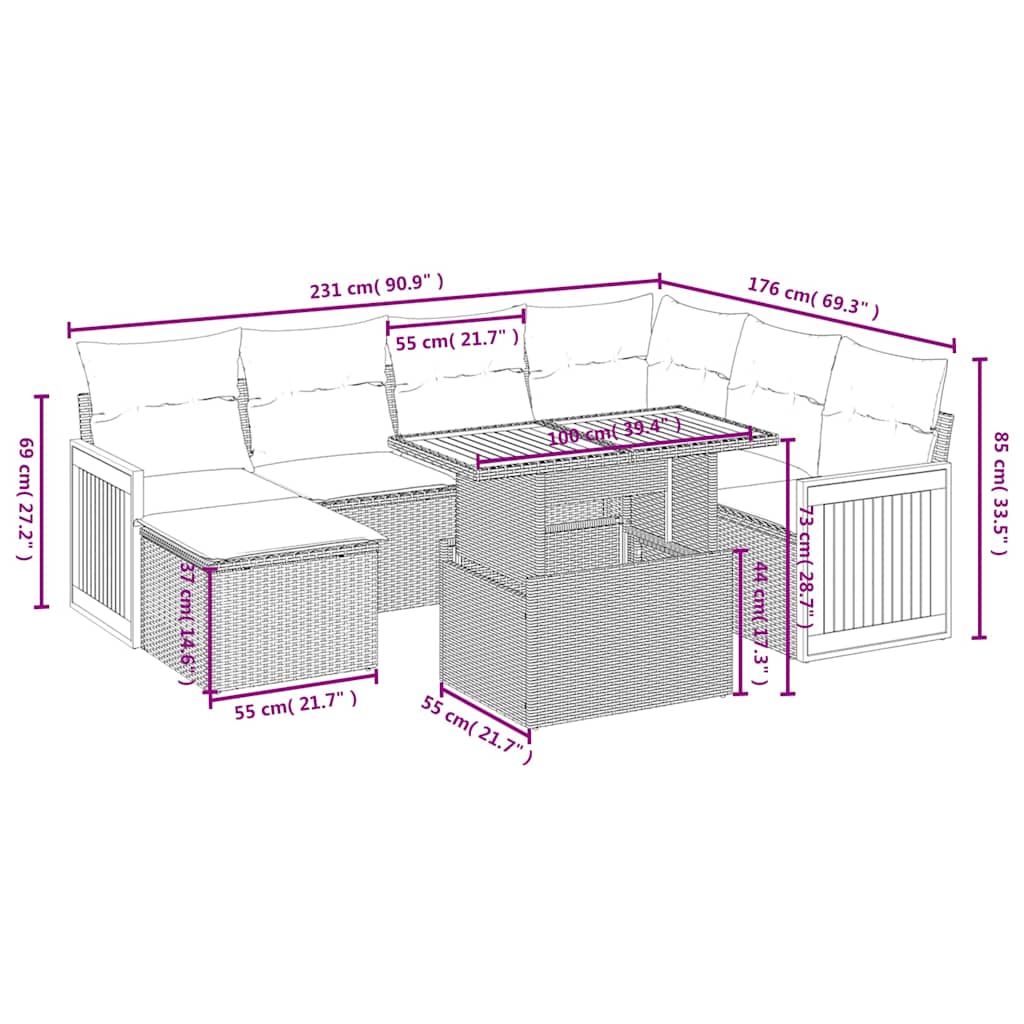 Set Divani da Giardino con Cuscini 8 pz Nero in Polyrattan | homemem39