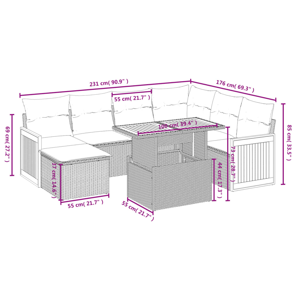 Set Divano da Giardino 8 pz con Cuscini Beige in Polyrattan | homemem39