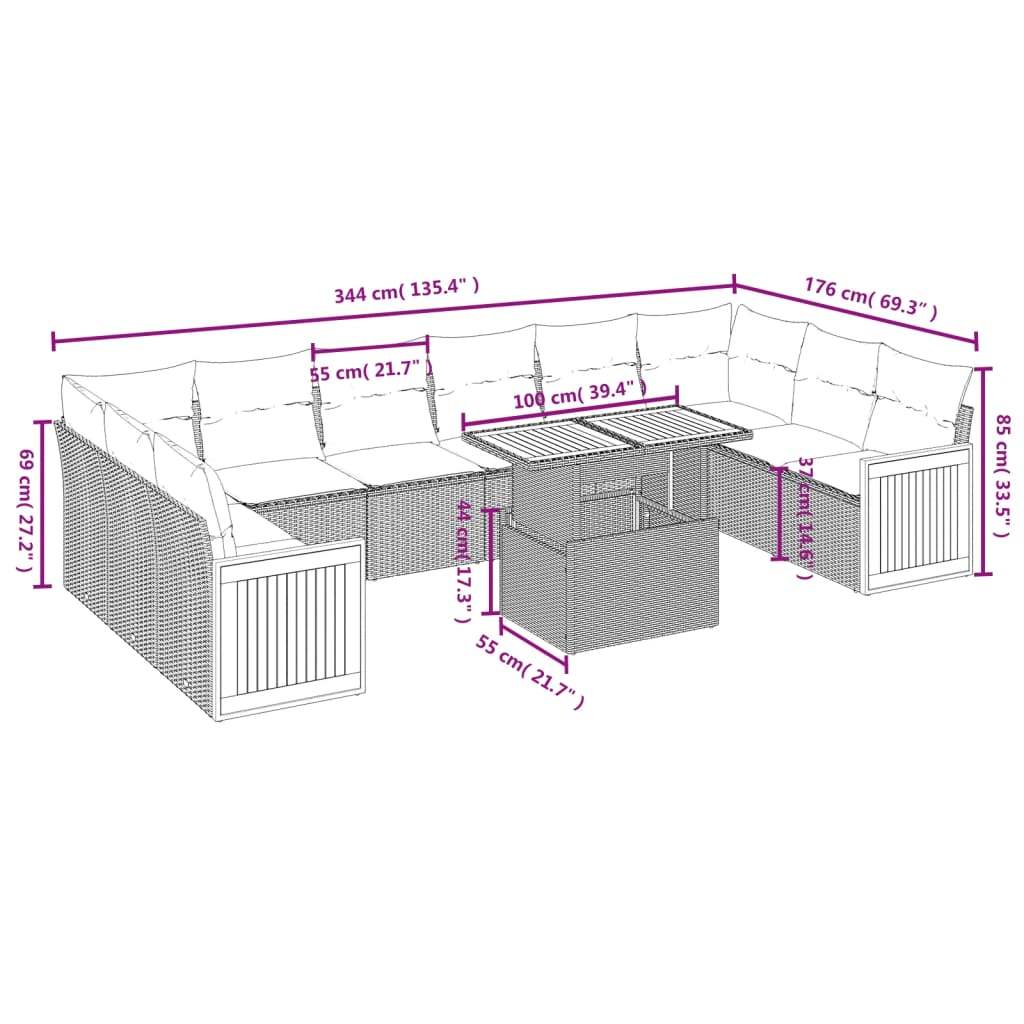 Set Divani da Giardino 11 pz con Cuscini in Polyrattan Grigio | homemem39