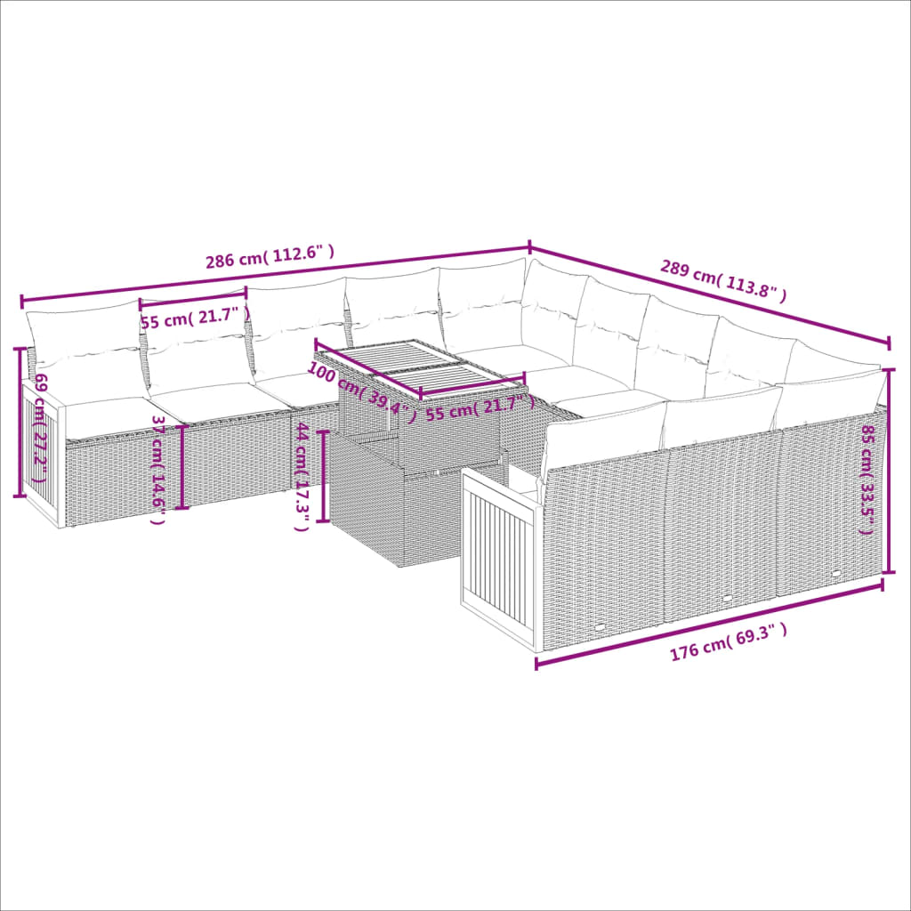 Set Divani da Giardino 11 pz con Cuscini Beige in Polyrattan | homemem39
