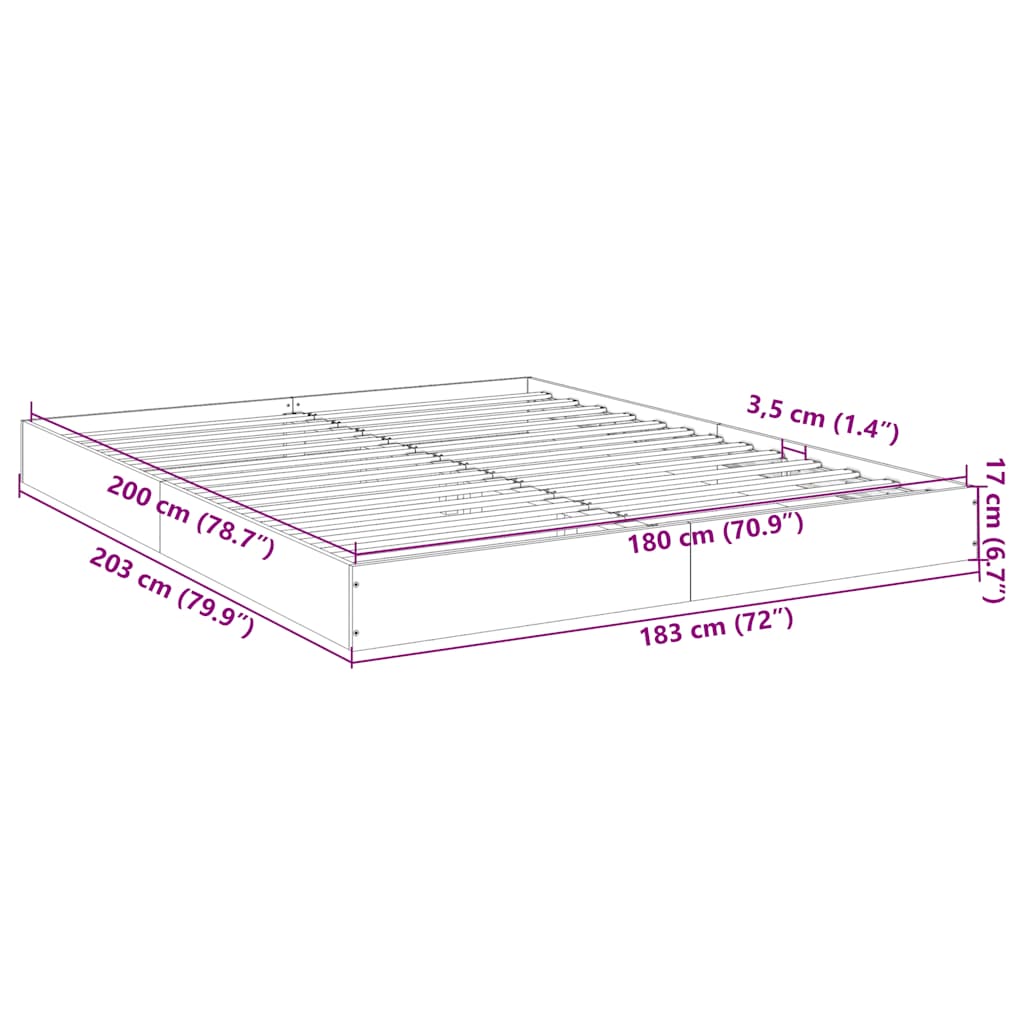 Giroletto senza Materasso Rovere Fumo 180x200 cm in Truciolato