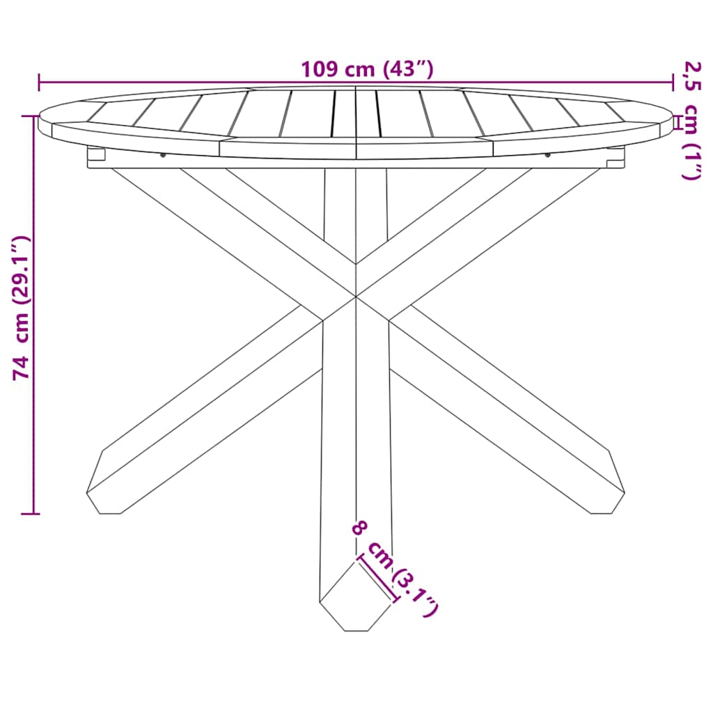 Tavolo da Giardino Ø109x74 cm in Legno Massello di Teak