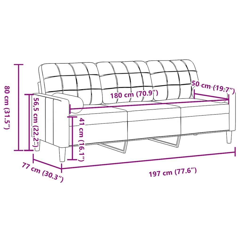 Divano a 3 Posti con Cuscini Crema 180 cm in Velluto | homemem39