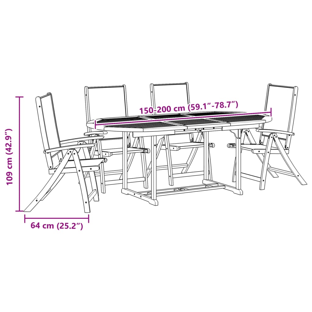 Set Pranzo da Giardino 5pz Legno Massello di Acacia e Textilene | homemem39