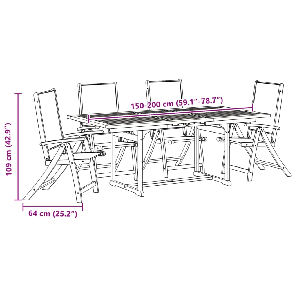 Set Pranzo da Giardino 5pz Legno Massello di Acacia e Textilene - homemem39