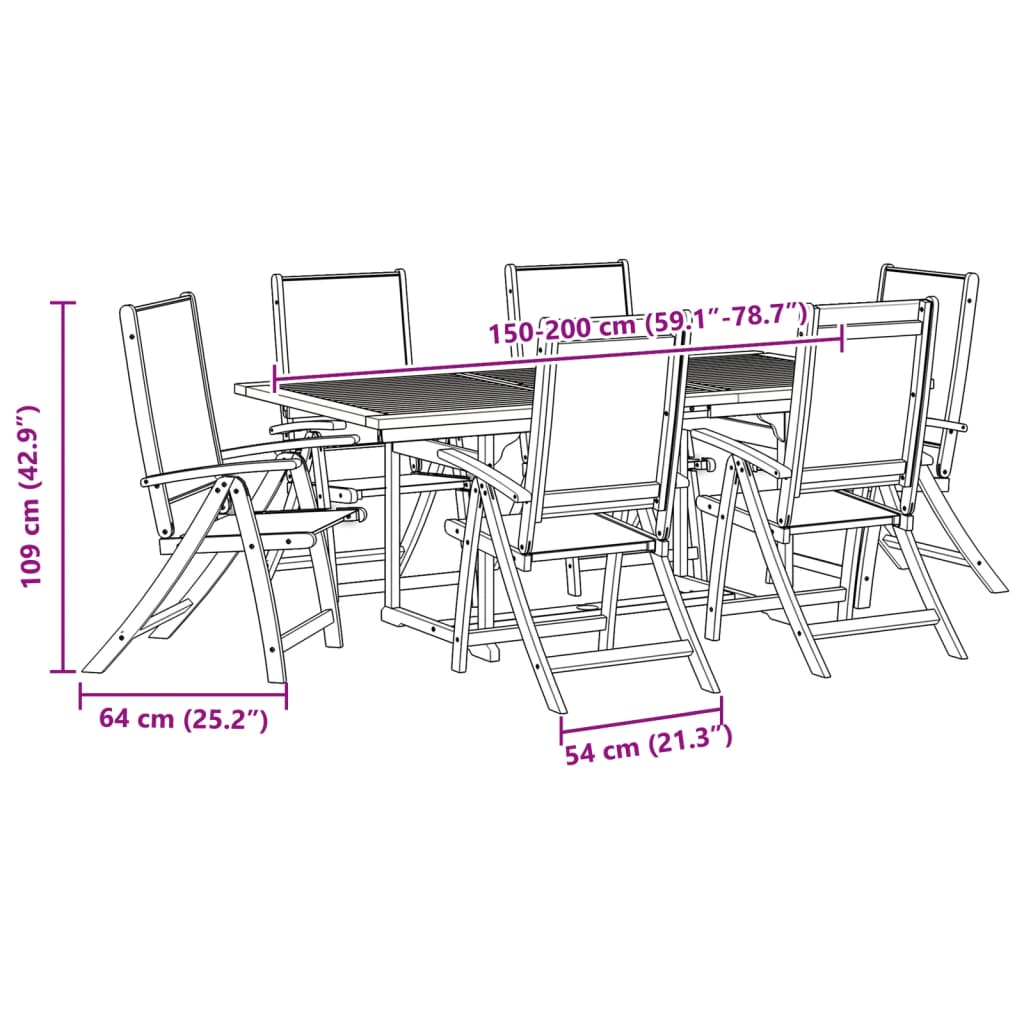 Set Pranzo da Giardino 7pz Legno Massello di Acacia e Textilene | homemem39