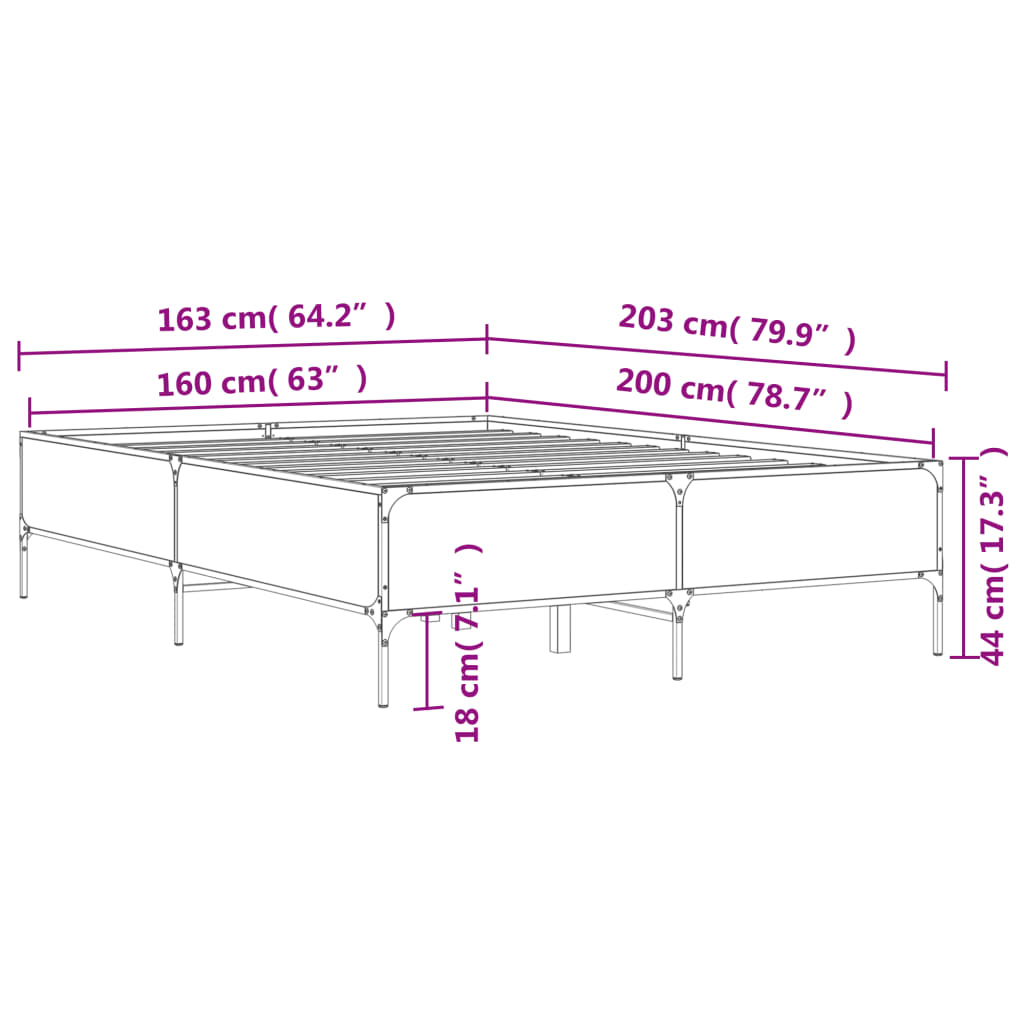 Giroletto Nero 160x200 cm in Legno Multistrato e Metallo | homemem39