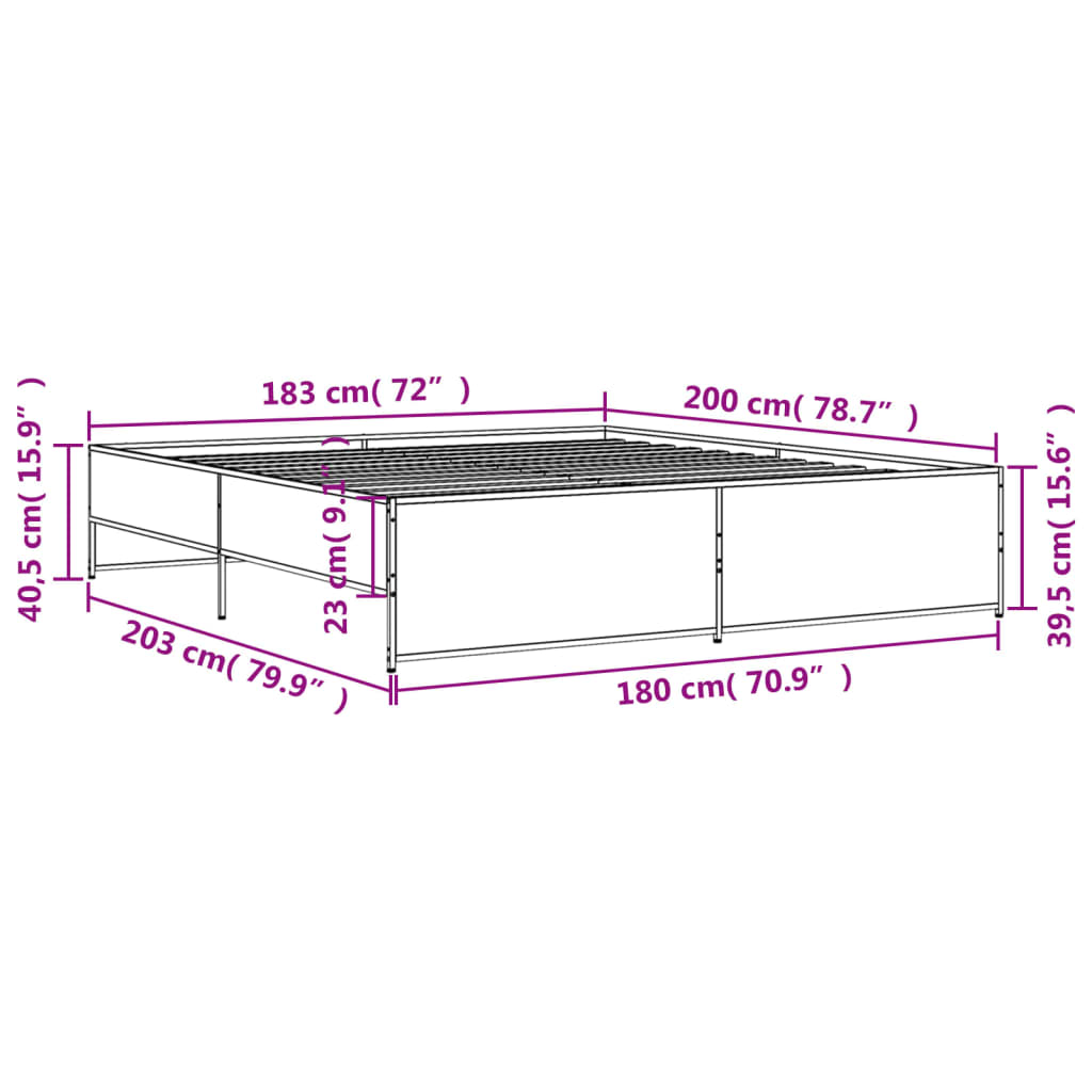 Giroletto Rovere Sonoma 180x200 cm in Legno Multistrato Metallo | homemem39