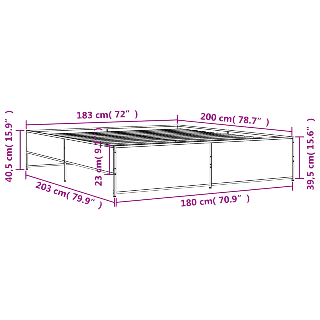 Giroletto Grigio Sonoma 180x200 cm in Legno Multistrato Metallo | homemem39