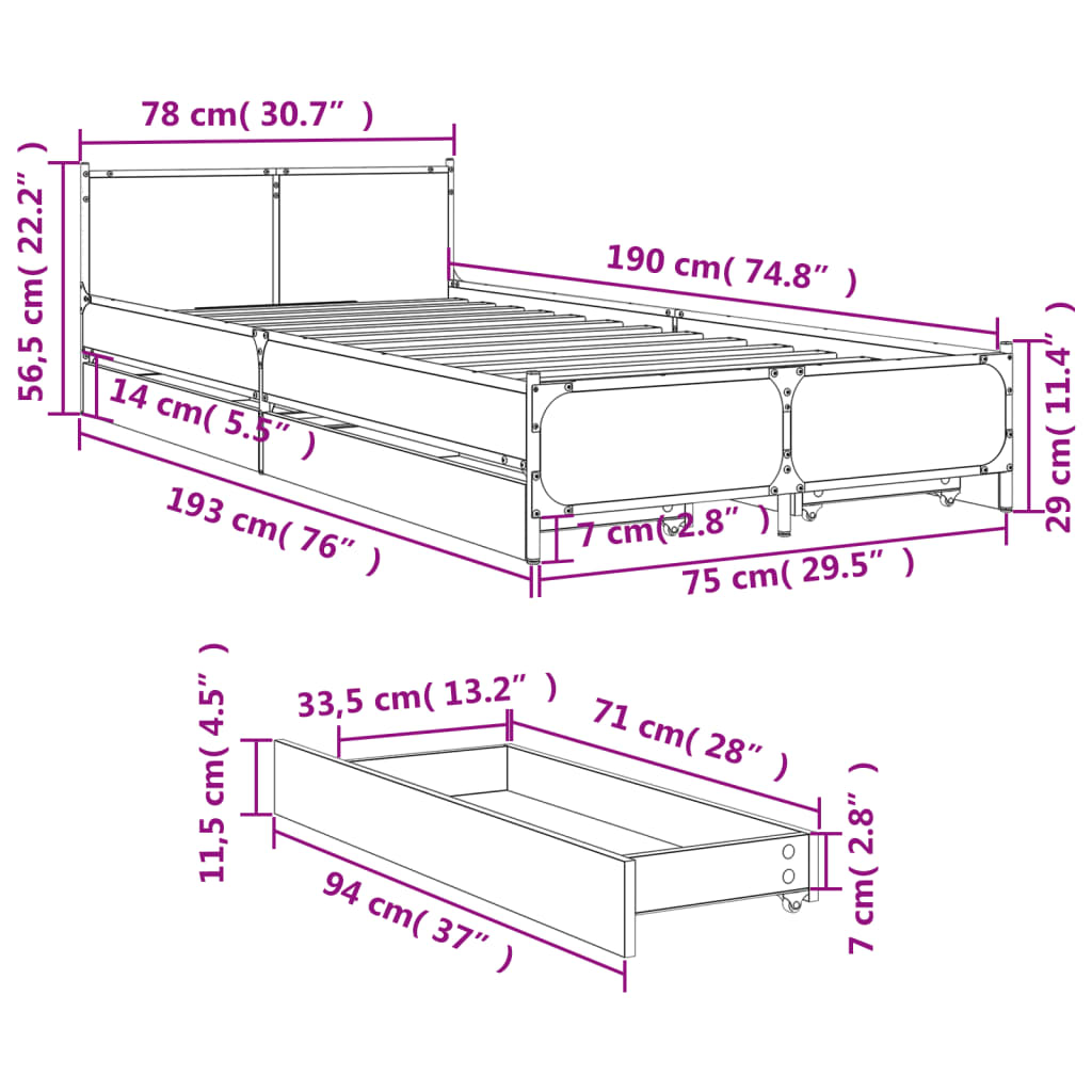 Giroletto Cassetti Rovere Marrone 75x190 cm Legno Multistrato | homemem39