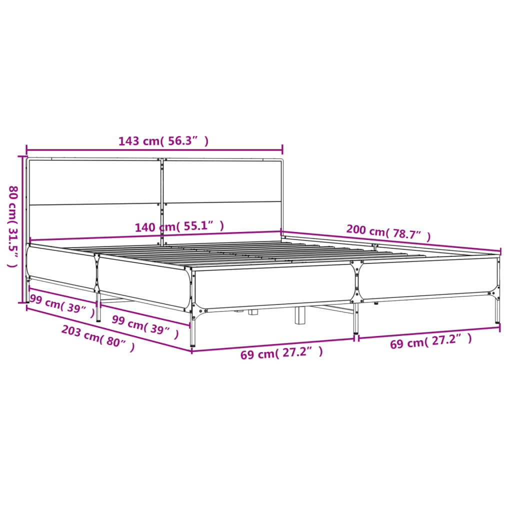 Giroletto Nero 140x200 cm in Legno Multistrato e Metallo | homemem39