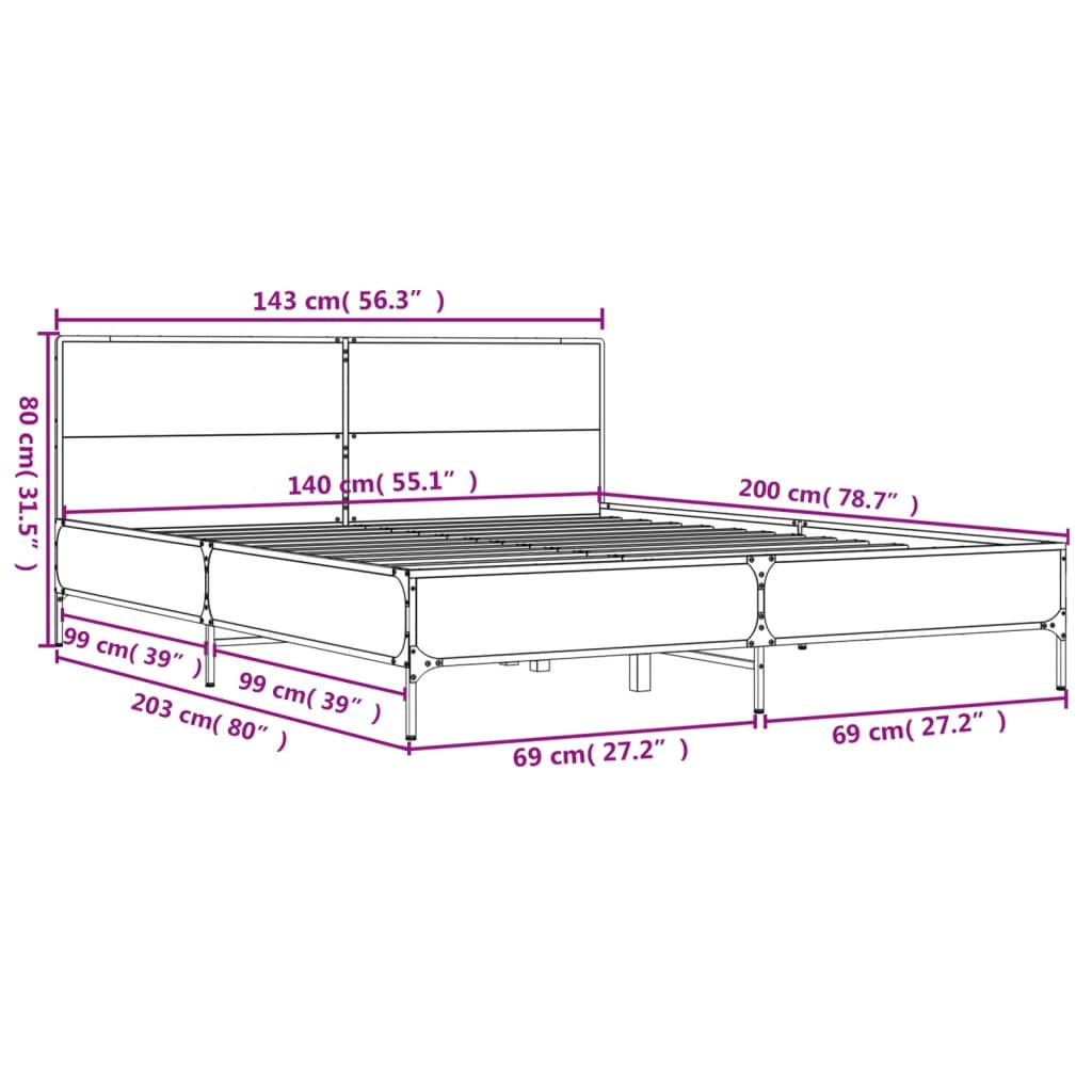 Giroletto Rovere Marrone 140x200cm in Legno Multistrato Metallo | homemem39