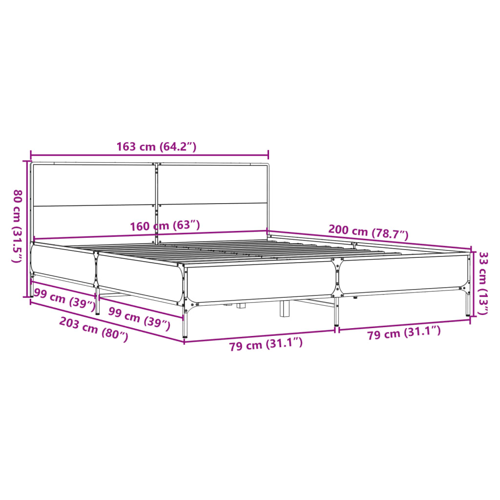 Giroletto Grigio Sonoma 160x200 cm in Legno Multistrato Metallo | homemem39