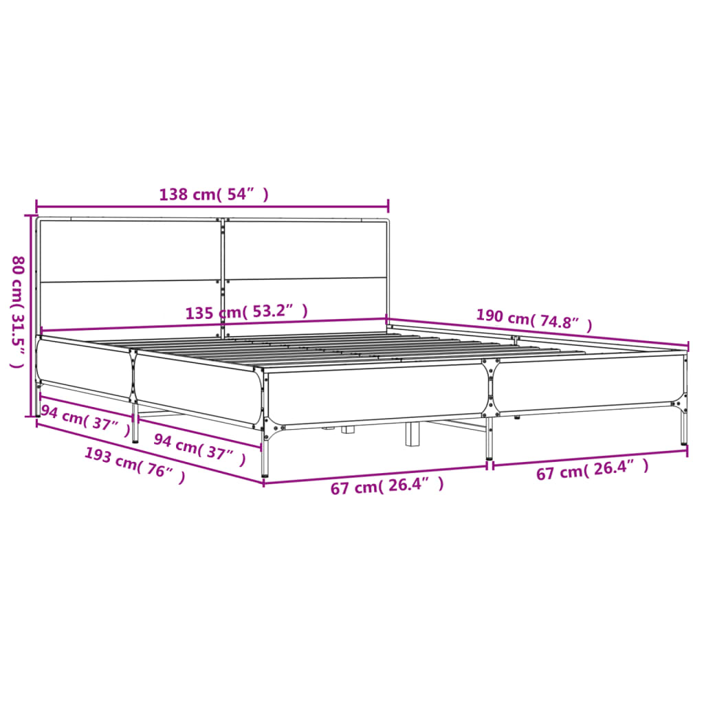 Giroletto Nero 135x190 cm in Legno Multistrato e Metallo | homemem39