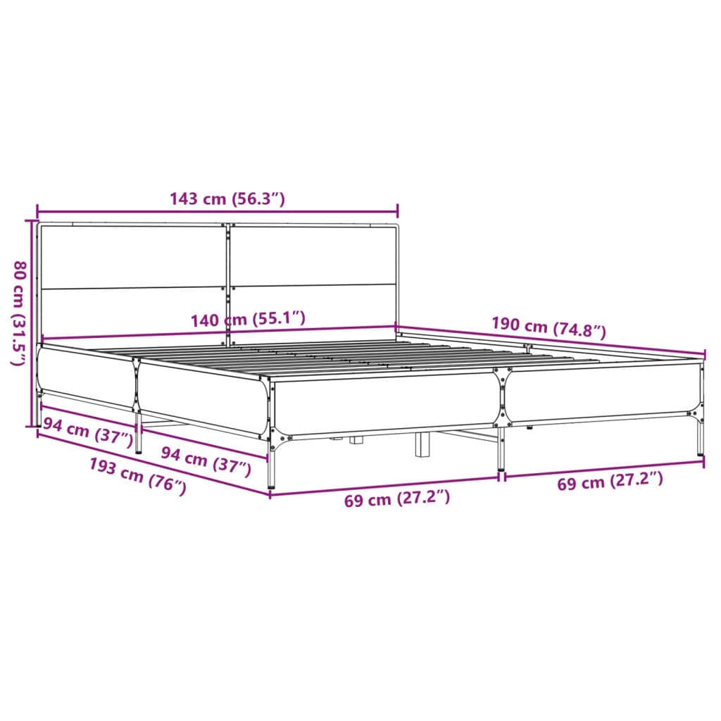 Giroletto Nero 140x190 cm in Legno Multistrato e Metallo | homemem39