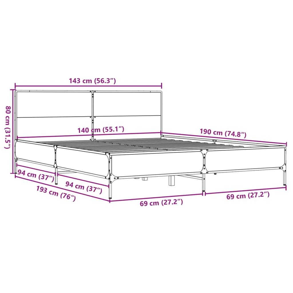 Giroletto Rovere Sonoma 140x190 cm in Legno Multistrato Metallo | homemem39