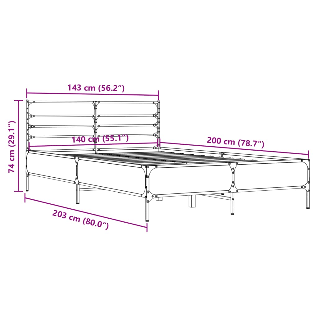 Giroletto Nero 140x200 cm in Legno Multistrato e Metallo | homemem39