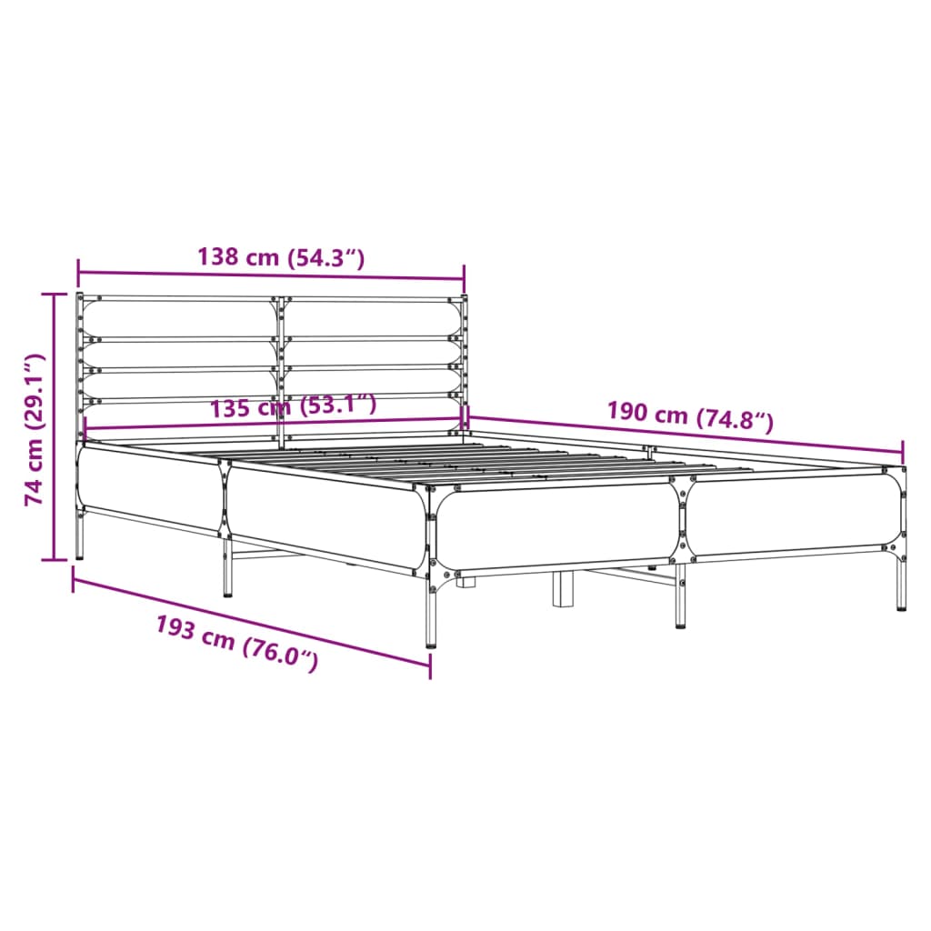 Giroletto Grigio Sonoma 135x190 cm in Legno Multistrato Metallo | homemem39
