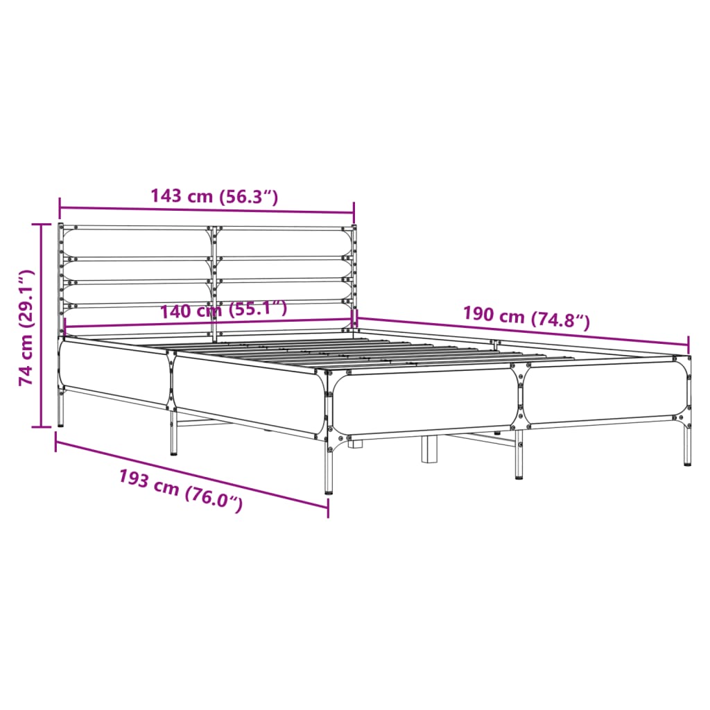 Giroletto Grigio Sonoma 140x190 cm in Legno Multistrato Metallo | homemem39