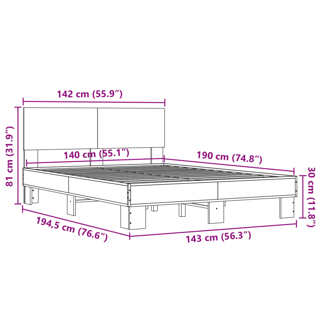 Giroletto Rovere Sonoma 140x190 cm in Legno Multistrato Metallo | homemem39
