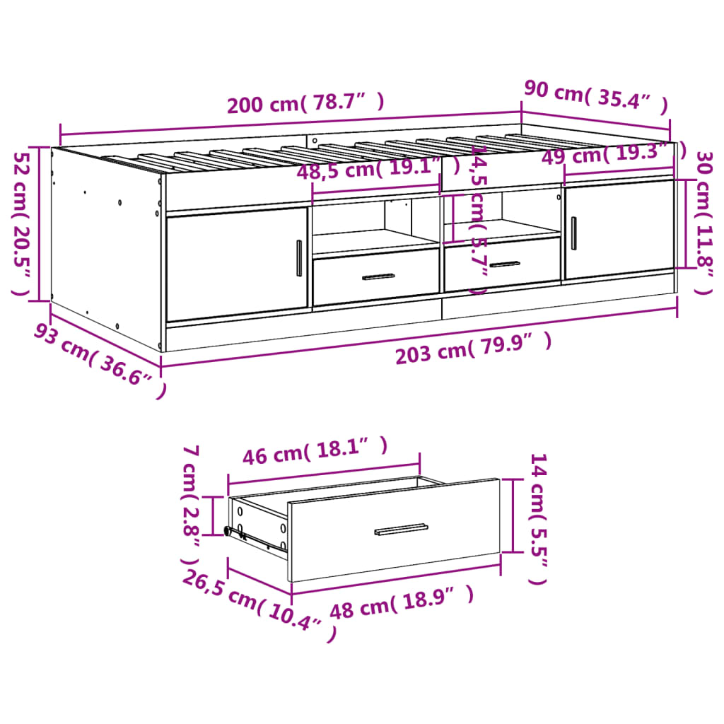 Divano Letto con Cassetti senza Materasso 90x200 cm | homemem39